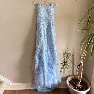 Blue Lace Maxi Prom Dress